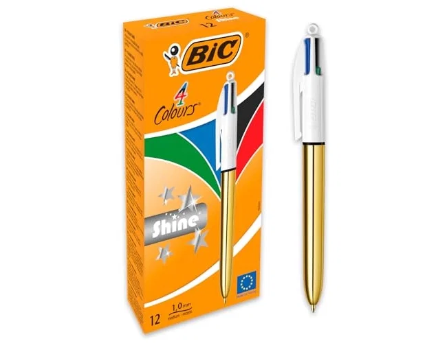 Bic Bolígrafo Cuatro Colores Shine Oro con Punta de 1 mm