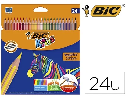 BIC Kids Evolution Stripes Estuche de 24 Lápices de Colores Surtidos BIC Kids Evolution Stripes Estuche de 24 Lápices de Colores Surtidos
