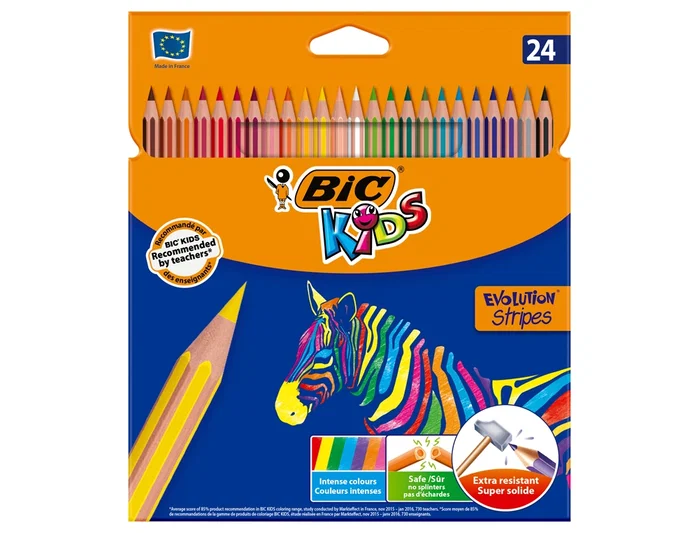 BIC Kids Evolution Stripes Estuche de 24 Lápices de Colores Surtidos BIC Kids Evolution Stripes Estuche de 24 Lápices de Colores Surtidos