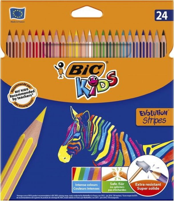 BIC Lápices de Colores Evolution Stripes Surtidos, Estuche de 24 unidades