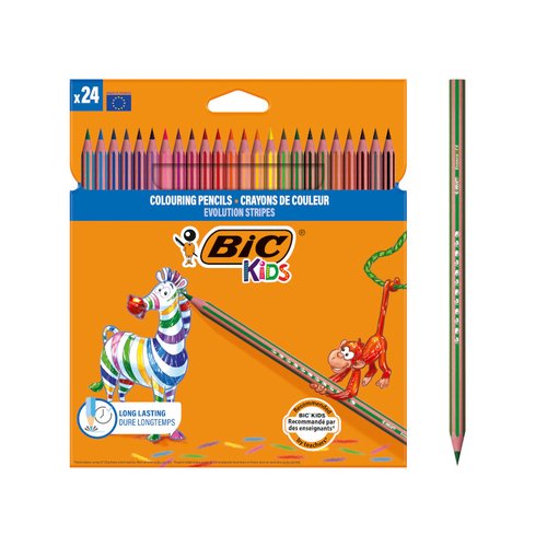 BIC Kids Evolution Stripes Estuche de 24 Lápices de Colores Surtidos BIC Kids Evolution Stripes Estuche de 24 Lápices de Colores Surtidos