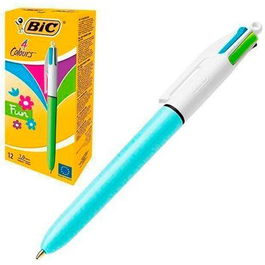 Bic Bolígrafo 4 Colores Fun Pastel Cuerpo Blanco-Azul Caja 12 Ud