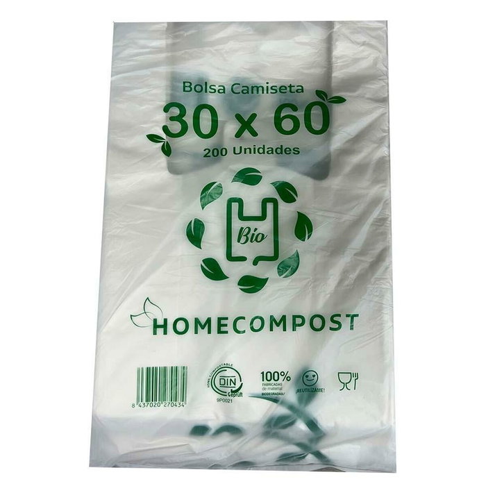 BOLSAS Bolsa de Camiseta Compostable 30x60 cm, 200 unidades BOLSAS Bolsa de Camiseta Compostable 30x60 cm, 200 unidades