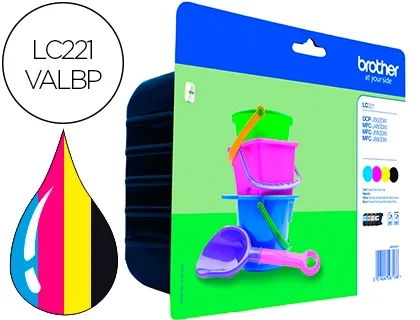 Brother Multipack de Cartuchos de Tinta LC221VALBP (Negro, Cian, Magenta, Amarillo)