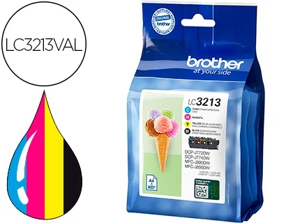 Brother LC3213VAL Pack de 4 Cartuchos de Tinta (Negro, Cian, Magenta, Amarillo) Alta Capacidad