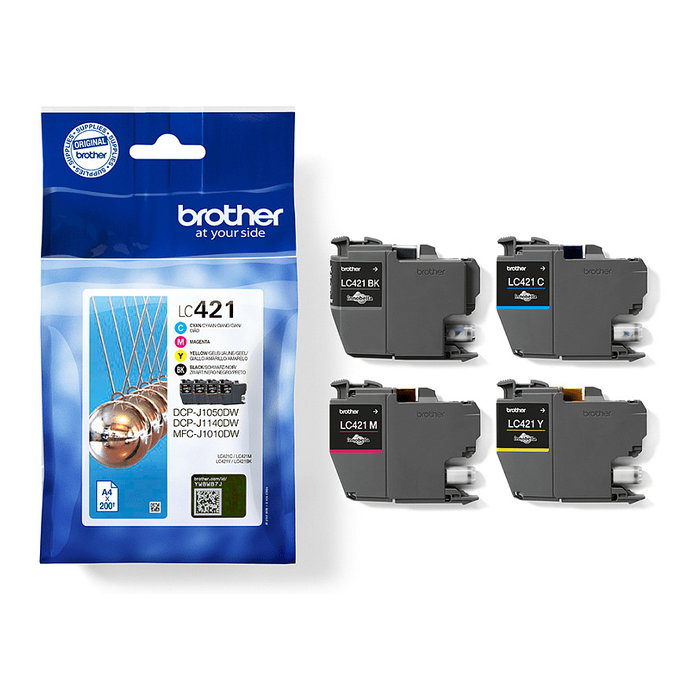 Brother LC421VAL Multipack de 4 Cartuchos de Tinta (BK/C/M/Y) de Rendimiento Estándar