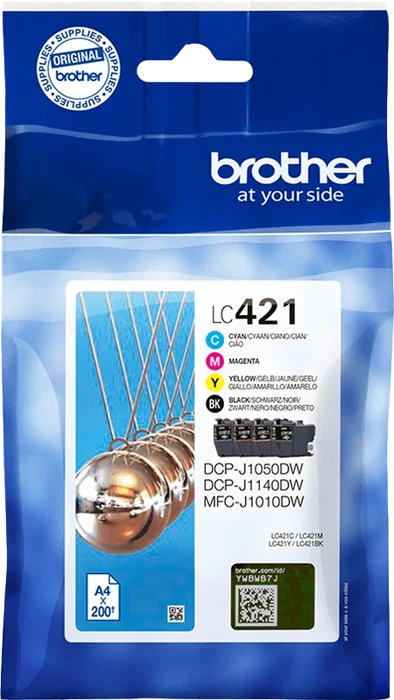 Brother LC421VAL Multipack de 4 Cartuchos de Tinta (BK/C/M/Y) de Rendimiento Estándar