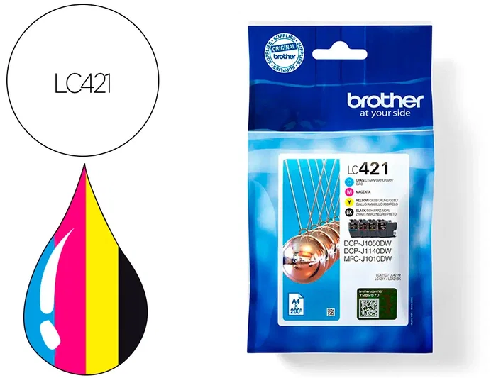 Brother LC421VAL Multipack de 4 Cartuchos de Tinta (BK/C/M/Y) de Rendimiento Estándar