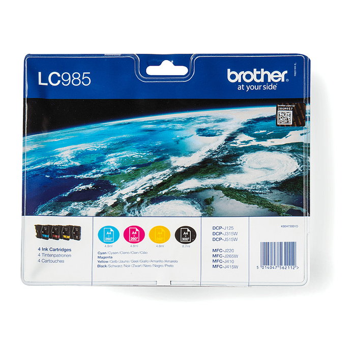 Brother LC985VALBP Multipack de Cartuchos de Tinta Negro, Cian, Magenta y Amarillo Brother LC985VALBP Multipack de Cartuchos de Tinta Negro, Cian, Magenta y Amarillo