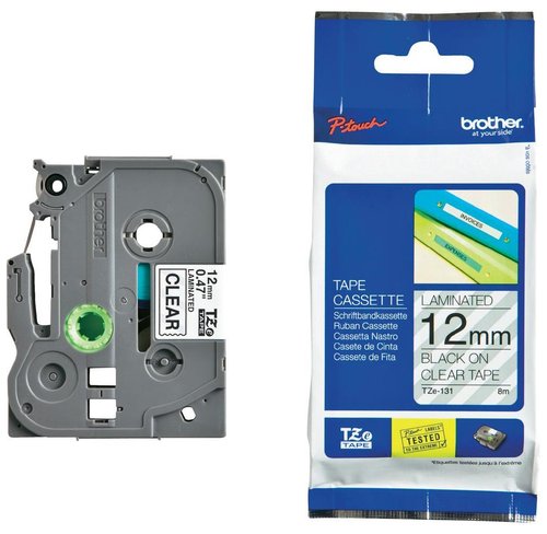 Brother Cinta Laminada TZe-131 Negro sobre Transparente 12mm x 8m