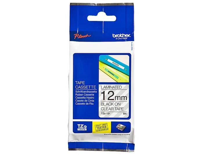 Brother Cinta Laminada TZe-131 Negro sobre Transparente 12mm x 8m