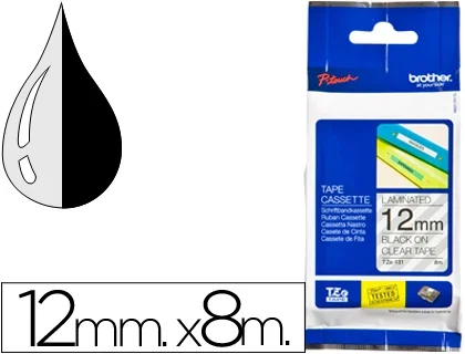 Brother Cinta Laminada TZe-131 Negro sobre Transparente 12mm x 8m