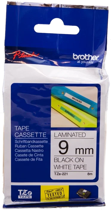 Brother TZe-221 Cinta Laminada 9mm x 8m Negro sobre Blanco Brother TZe-221 Cinta Laminada 9mm x 8m Negro sobre Blanco