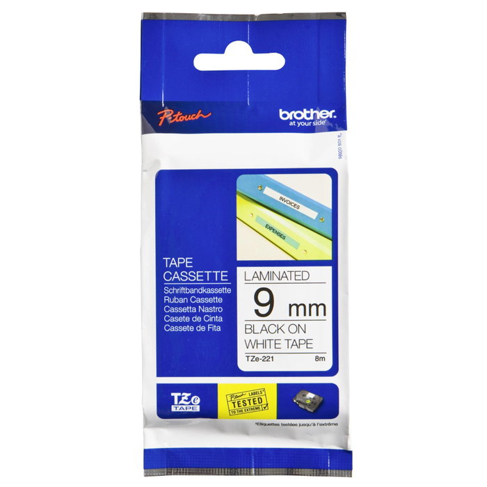 Brother TZe-221 Cinta Laminada 9mm x 8m Negro sobre Blanco Brother TZe-221 Cinta Laminada 9mm x 8m Negro sobre Blanco