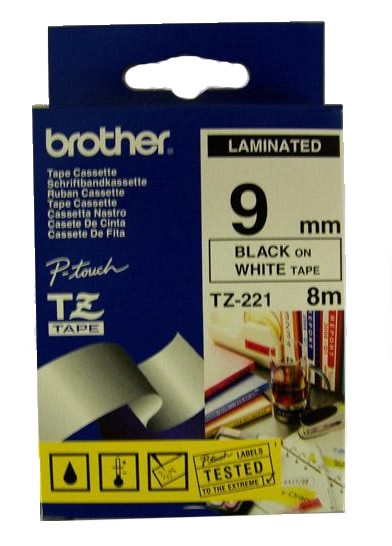 Brother TZe-221 Cinta Laminada 9mm x 8m Negro sobre Blanco