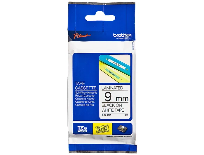 Brother TZe-221 Cinta Laminada 9mm x 8m Negro sobre Blanco