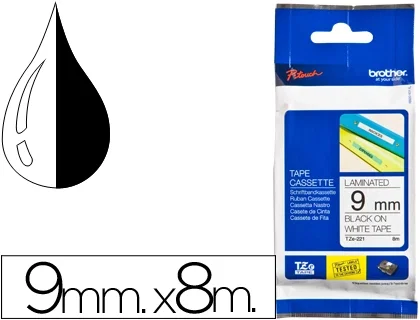 Brother TZe-221 Cinta Laminada 9mm x 8m Negro sobre Blanco