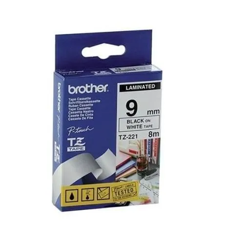 Brother TZe-221 Cinta Laminada 9mm x 8m Negro sobre Blanco