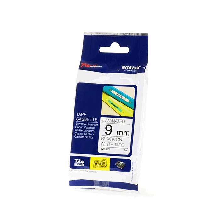 Brother TZe-221 Cinta Laminada 9mm x 8m Negro sobre Blanco