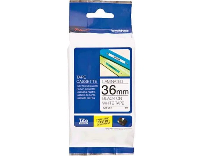 Brother Cinta Laminada TZe-261 36mm x 8m Negro sobre Blanco