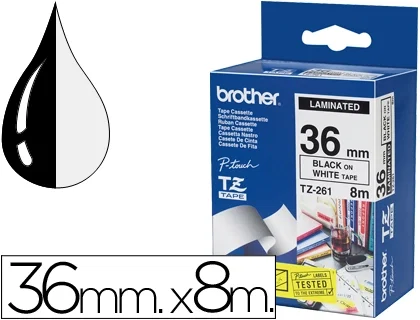 Brother Cinta Laminada TZe-261 36mm x 8m Negro sobre Blanco