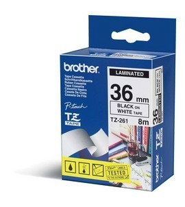 Brother Cinta Laminada TZe-261 36mm x 8m Negro sobre Blanco