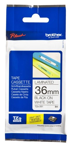 Brother Cinta Laminada TZe-261 36mm x 8m Negro sobre Blanco