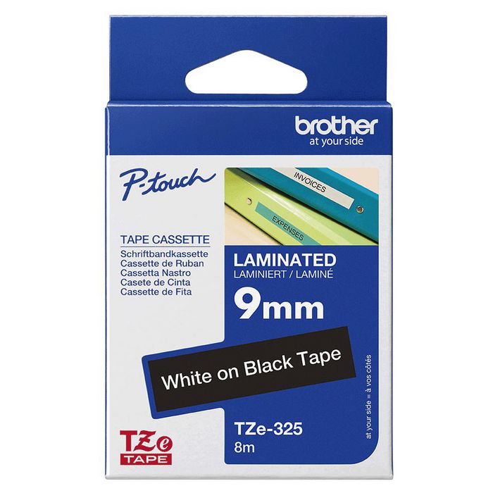 Brother TZe-325 Cinta Laminada 9mm x 8m Blanco sobre Negro Brother TZe-325 Cinta Laminada 9mm x 8m Blanco sobre Negro