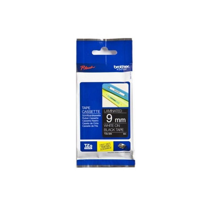 Brother TZe-325 Cinta Laminada 9mm x 8m Blanco sobre Negro