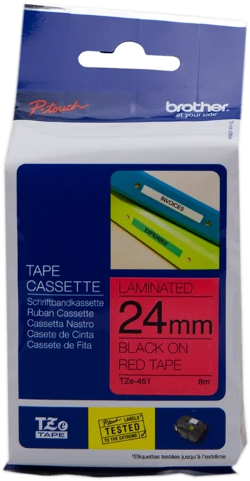 Brother TZe-451 Cinta de etiquetas laminada 24mm x 8m Negro sobre rojo Brother TZe-451 Cinta de etiquetas laminada 24mm x 8m Negro sobre rojo