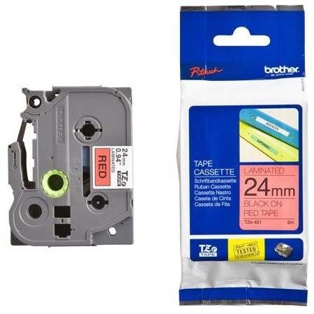 Brother TZe-451 Cinta laminada Negro sobre Rojo 24mm x 8m