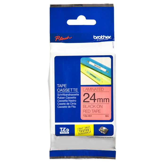 Brother TZe-451 Cinta laminada Negro sobre Rojo 24mm x 8m