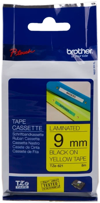 Brother TZe-621 Cinta Laminada 9mm x 8m Negro sobre Amarillo Brother TZe-621 Cinta Laminada 9mm x 8m Negro sobre Amarillo