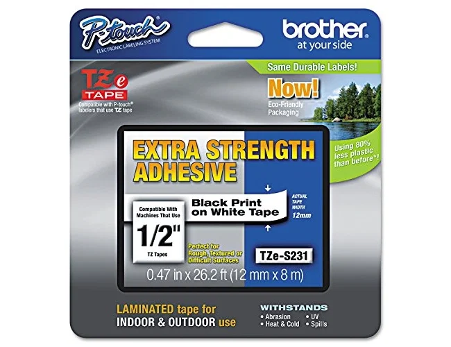 Brother TZe-S231 Cinta Laminada Super Adhesiva 12mm x 8m Blanco/Negro Brother TZe-S231 Cinta Laminada Super Adhesiva 12mm x 8m Blanco/Negro