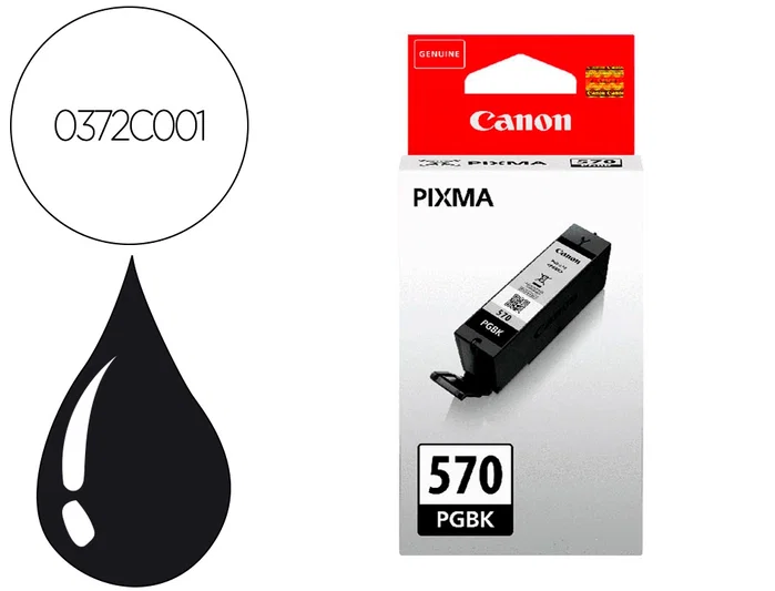 Canon PGI-570PGBK Negro Cartucho de Tinta Original de Pigmento Para PIXMA MG y TS Series. Proporciona un texto nítido y definido. Aprovecha al máximo el rendimiento de tu impresora con tintas originales de Canon. El depósito de tinta de 15 ml permite imprimir hasta 300 páginas en formato A4. <p>Este cartucho de tinta de pigmento negro es ideal para documentos en papel normal, garantizando textos nítidos y duraderos.</p> <ul> <li>Marca: Canon</li> <li>Modelo: PGI-570PGBK</li> <li>Color: Negro (Pigmento negro)</li> <li>Capacidad de tinta: 15 ml</li> <li>Rendimiento estimado: Hasta 300 páginas (A4)</li> <li>Tecnología de impresión: Inyección de tinta</li> <li>Compatibilidad: PIXMA MG5750, MG5751, MG5752, MG5753, MG6850, MG6851, MG6852, MG6853, MG7750, MG7751, MG7752, MG7753, TS5050, TS5051, TS5053, TS5055, TS6050, TS6051, TS6052, TS8050, TS8051, TS8052, TS8053, TS9050, TS9055</li> </ul></div>