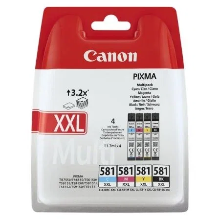 CANON CLI-581XXL Tinta Multipack de alta capacidad para impresoras Canon - 1998/005 - 4 colores (Cian, Magenta, Amarillo, Negro) CANON CLI-581XXL Tinta Multipack de alta capacidad para impresoras Canon - 1998/005 - 4 colores (Cian, Magenta, Amarillo, Negro)