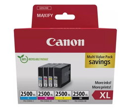 Canon Tinta Ecopack Negro + Cian/Magenta/Amarillo Maxifi Ib 4050-4150 - Mb 5050-5150-5155-5350-5450-5455 Pack 4 Colores PGI-2500XL