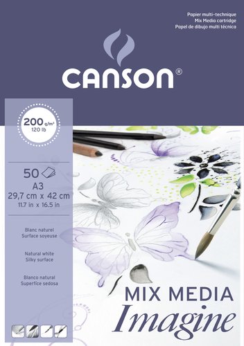 Canson Bloc de dibujo multitécnicas Imagine A3 50 hojas 200 g/m²