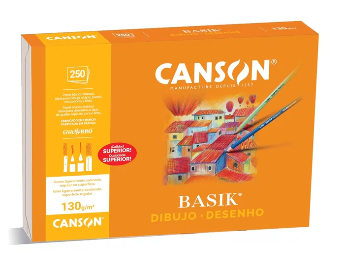 Canson Dibujo Basik con Recuadro 250 Hojas 130g 32,5x46cm