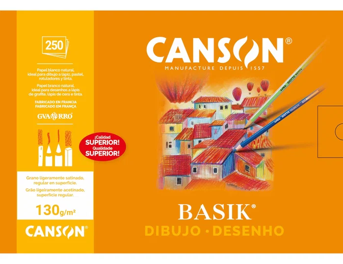 Canson Caja de Láminas de Dibujo Basik 250 Hojas 130 g 21x29,7 cm