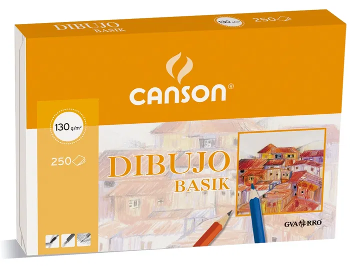 Canson Papel Dibujo Basik 210x297 mm 130 gr Blanco Natural Para Lápiz, Tinta y Ceras