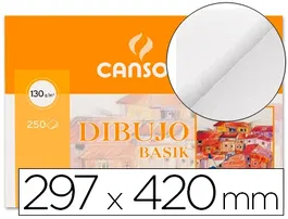 Canson Papel Dibujo Basik 130 gr 297x420 mm Blanco Natural Sin Recuadro Dibujo Artístico
