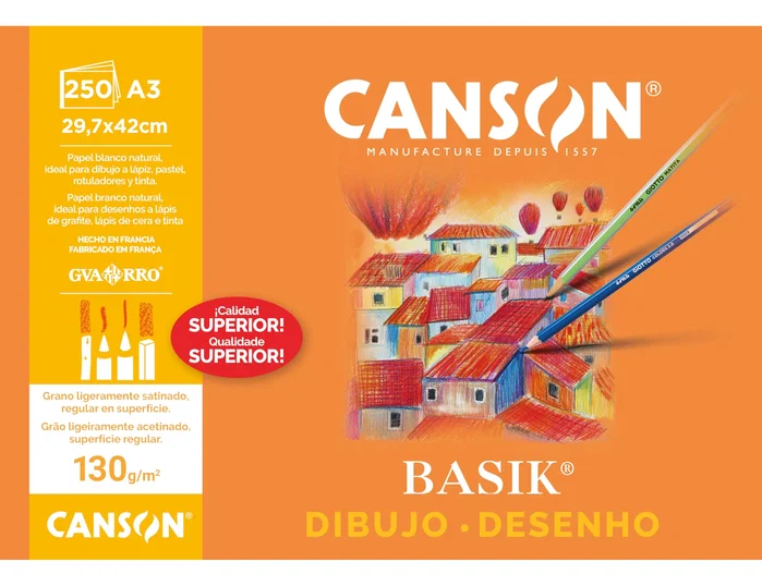Canson Basik Papel de Dibujo A3 130g Liso - 250 Hojas