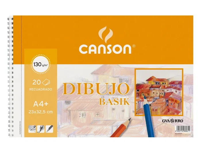 Canson Bloc Dibujo Basik Din A4+ Espiral 23 x 32.5 cm 20 Hojas 130 g/m² Microperforado Con Recuadro