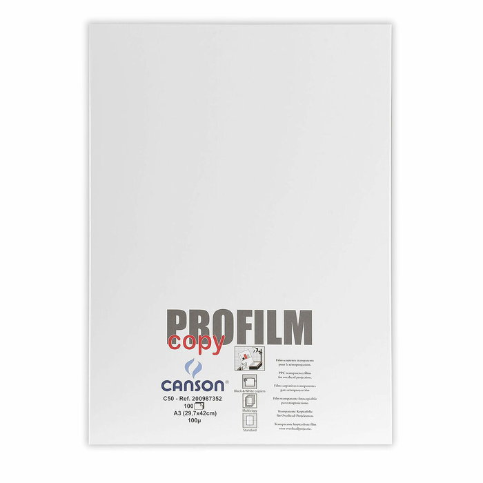 Canson Papel Profilm Copy Acetato 0.1mm A3 Transparente (100 Hojas)