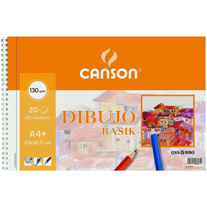 Canson Bloc de Dibujo Basik Espiral A4+ 130g con Recuadro - Pack de 10