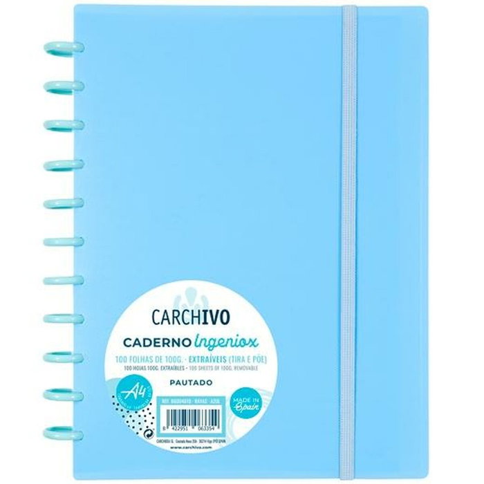 Carchivo Cuaderno Ingeniox Espiral A4 Azul 100H 100 gr Pautado 7 mm Tapas PP Semi-Rígido Cierre C-Goma Carchivo Cuaderno Ingeniox Espiral A4 Azul 100H 100 gr Pautado 7 mm Tapas PP Semi-Rígido Cierre C-Goma