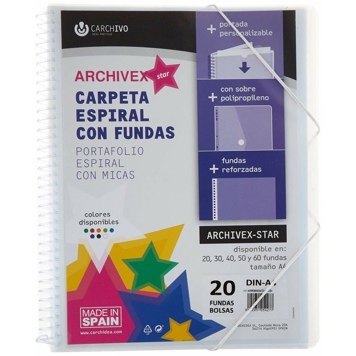 CARCHIVO Carpeta con Fundas Espiral PP Archivex-Star Canguro A4 20 F. Surtidos