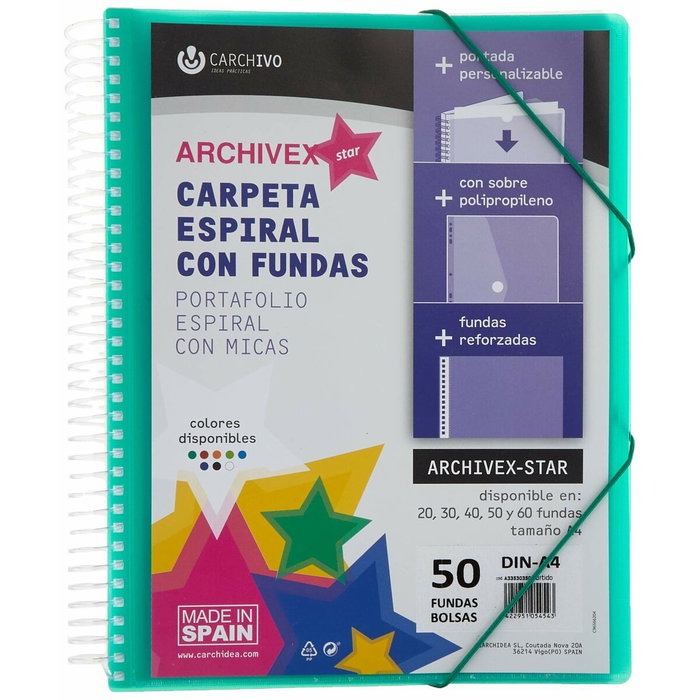 CARCHIVO Carpeta con Fundas Espiral A4 con 50 Fundas Surtidas
