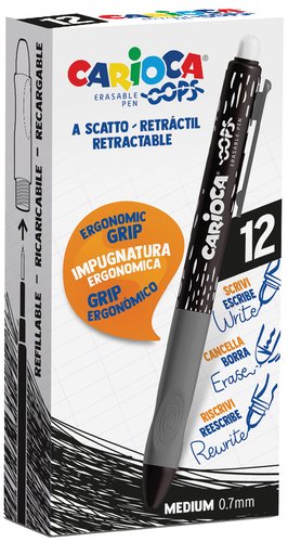 Carioca Bolígrafo Retráctil Oops Tinta Borrable Negro Caja de 12 Carioca Bolígrafo Retráctil Oops Tinta Borrable Negro Caja de 12